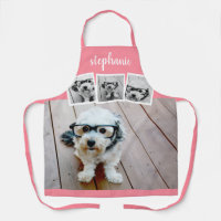 Trendy 4 Foto Collage Script Name White Rose Gold