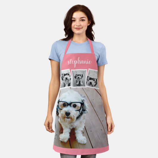 Trendy 4 Foto Collage Script Name White Rose Gold Schort (Gedragen)