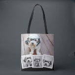 Trendy 4 Foto Collage White Tote Bag<br><div class="desc">Gebruik vier vierkante foto's om een uniek en persoonlijk cadeau te creëer. Of je kunt de hipster puppy houden en een trendy keepslag maken. Als u de afbeeldingen moet aanpassen,  klik op het aanpassingshulpmiddel om veranderingen aan te brengen.</div>