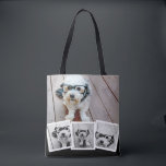 Trendy 4 Foto Collage White Tote Bag<br><div class="desc">Gebruik vier vierkante foto's om een uniek en persoonlijk cadeau te creëer. Of je kunt de hipster puppy houden en een trendy keepslag maken. Als u de afbeeldingen moet aanpassen, klik op het aanpassingshulpmiddel om veranderingen aan te brengen.</div>