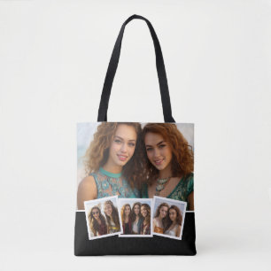 Trendy 4 foto collage wit zwart tote bag