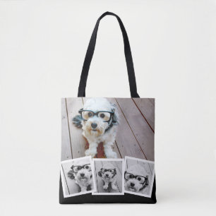 Trendy 4 foto collage wit zwart tote bag
