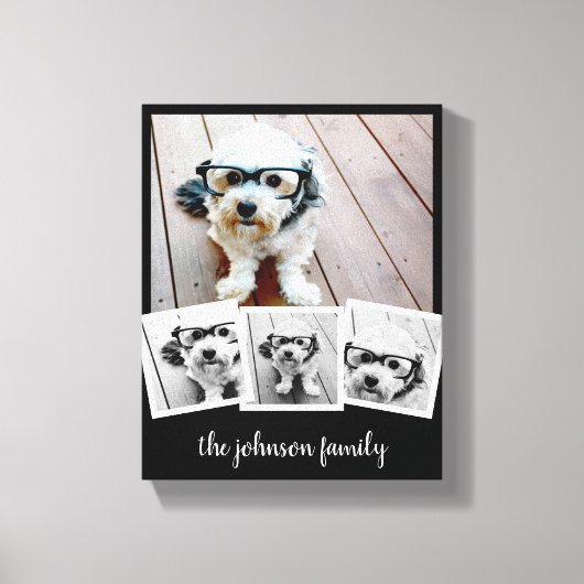 Trendy 4 Fotocollage Script Naam White Black Can Canvas Afdruk (Voorkant)