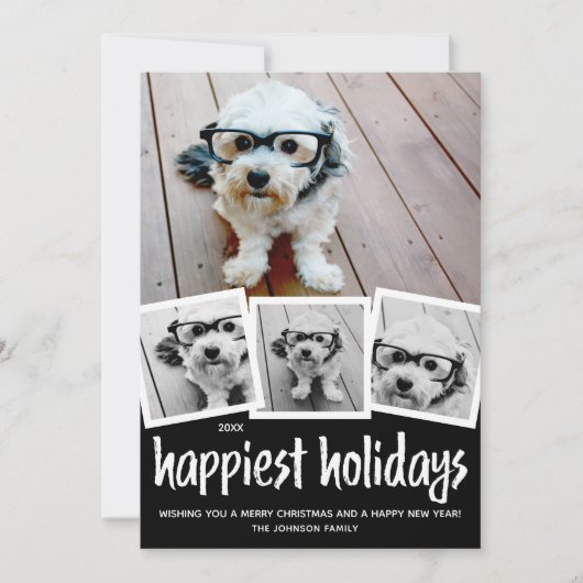 Trendy 4 Fotokerstmis gelukkigste feestdag zwart Feestdagenkaart (Voorkant)