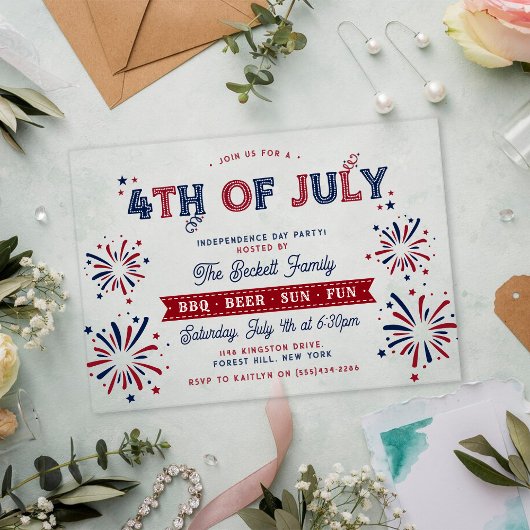 Trendy 4 juli Onafhankelijkheidsdag Feest Acryl Uitnodigingen