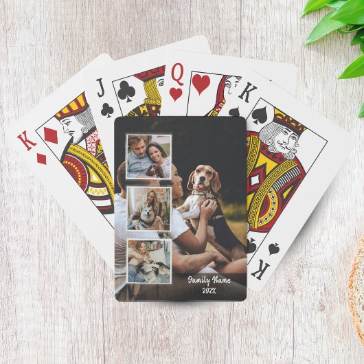 Trendy 4 Photo Collage Family Name Black Poker Car Pokerkaarten