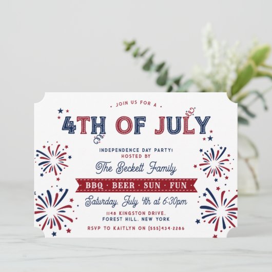 Trendy 4th van juli Onafhankelijkheidsdag Party Kaart (Staand voorkant)