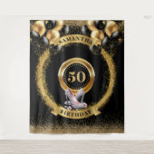 Trendy 50 Verjaardag Banner Sparkle Zilver Hoge Ha Wandkleed (Voorkant)