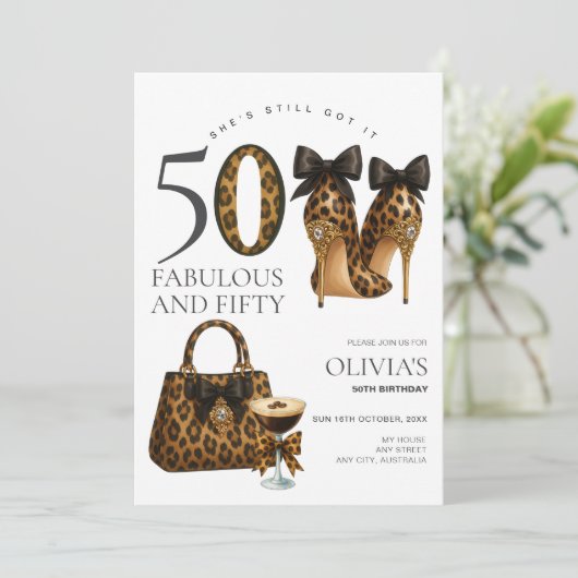 Trendy 50e luipaardprint Fabulous & 50 Birthday Kaart (Staand voorkant)