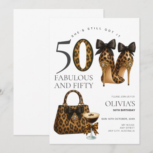 Trendy 50e luipaardprint Fabulous & 50 Birthday Kaart (Voorkant / Achterkant)