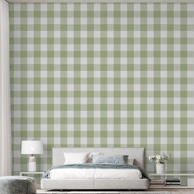 Trendy 6" Licht Saliegroen Buffalo Check Behang (Slaapkamer)