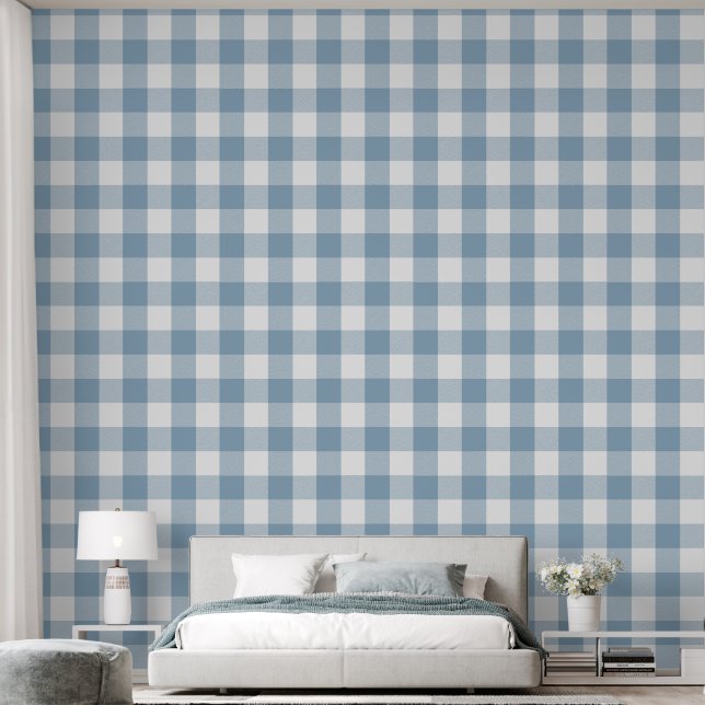Trendy 6" lichtblauw Buffalo Check Behang (Slaapkamer)
