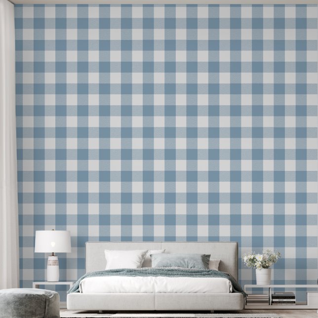 Trendy 6" Lichtblauwe Buffalo Check Behang (Slaapkamer)