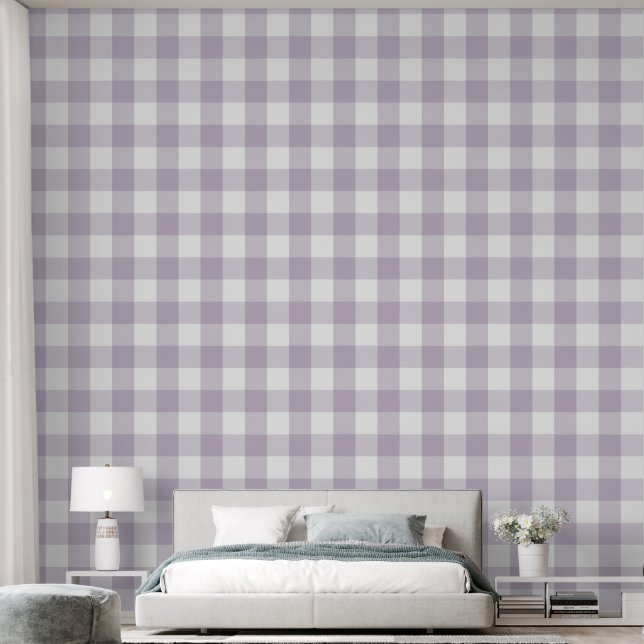 Trendy 6" Lichtpaarse Gingham Buffalo Check Behang (Slaapkamer)
