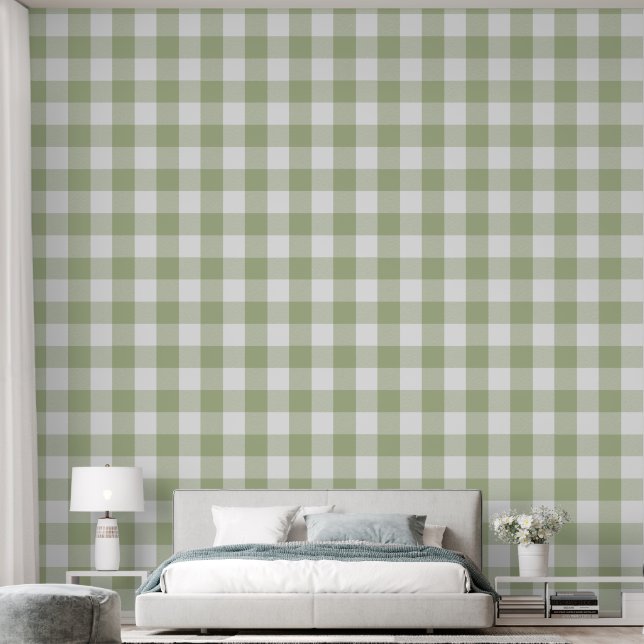 Trendy 6" Light Sage Green Buffalo Check Behang (Slaapkamer)