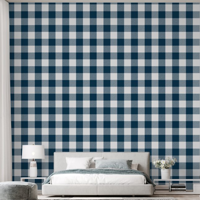 Trendy 6" Navy Blue Buffalo Check Behang (Slaapkamer)