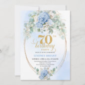 Trendy 70th Birthday Pastel Blue Floral Invitation Kaart (Voorkant)