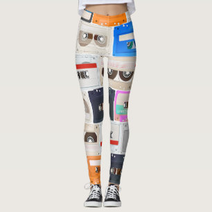 Trendy 80s Cassette Pattern Leggings