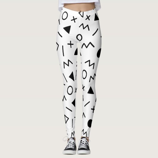 Trendy 80s Pattern Black and White Leggings (Voorkant)