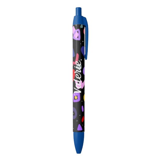 Trendy 80s Pattern Blue Ink Pen (Achterkant (Verticaal))