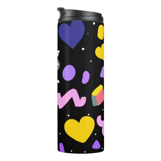 Trendy 80s Pattern Blue Ink Pen Thermosbeker (Geroteerd rechts)