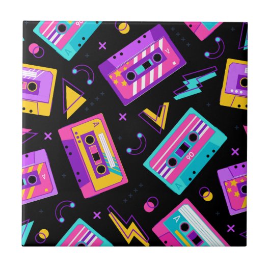 Trendy 80s Retro Cassette Pattern Tegeltje (Voorkant)