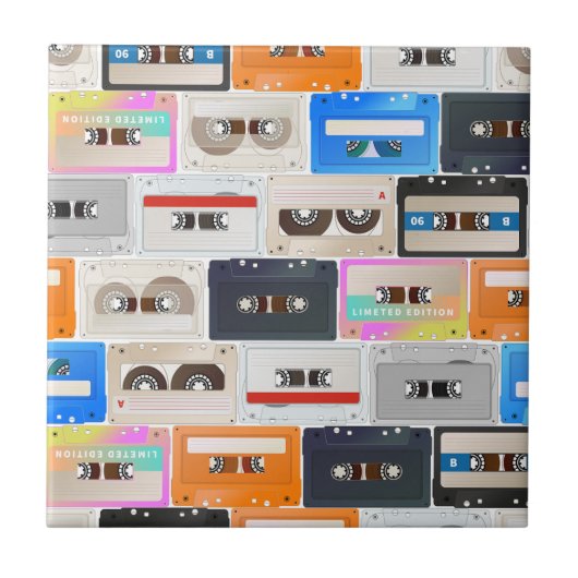 Trendy 80s Retro Cassette Pattern Tegeltje (Voorkant)