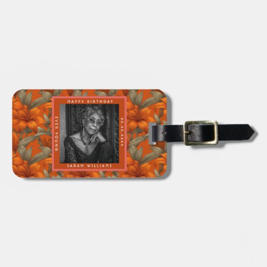 Trendy Aangepaste Lelies Bloem Haar Verjaardag Bagagelabel (Voorkant horizontaal)