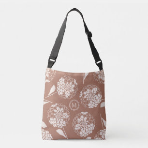 Trendy aangepaste mocha bruin dahlia blokdruk crossbody tas