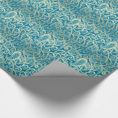 Trendy aantrekkelijk  blauwgroen goud met bloemen cadeaupapier (Hoek)