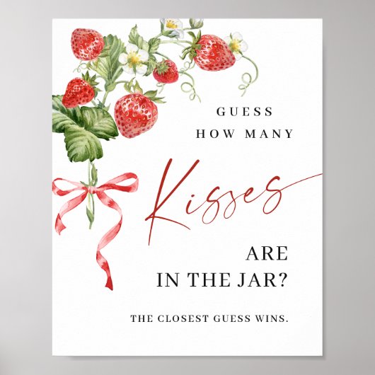 Trendy Aardbei Hoeveel Kusjes Vrijgezellenfeest Poster (Voorkant)