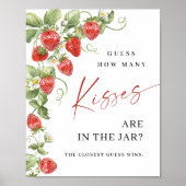 Trendy Aardbei Hoeveel Kusjes Vrijgezellenfeest Poster (Voorkant)