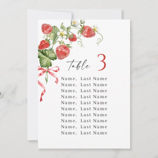 Trendy Aardbei Tafel Nummer Zitting Grafiek Kaart (Voorkant)