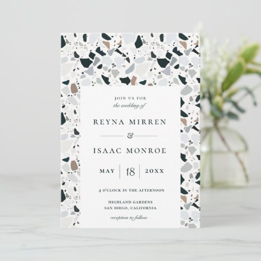 Trendy Aardse Terrazzo Artisan Lijst bruiloft Kaart (Staand voorkant)