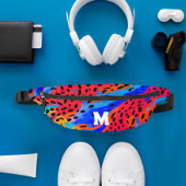 Trendy Abstract Blauw Rood Dierenprint Monogram Heuptasje