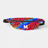 Trendy Abstract Blauw Rood Dierenprint Monogram Heuptasje (Voorkant)
