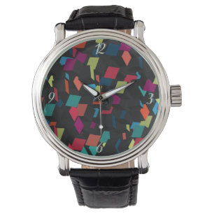 Trendy Abstract Geometric Cube Pattern Horloge