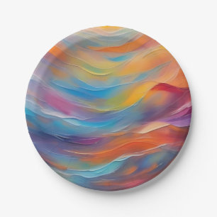 Trendy Abstract Helderblauw geel Patroon Papieren Bordje