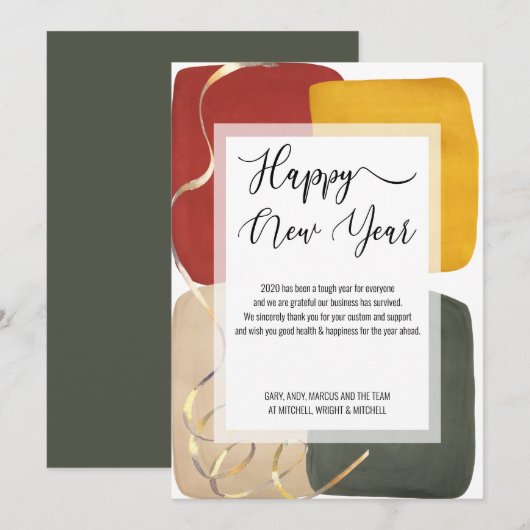 Trendy Abstract kleurenblok Art Happy Nieuwjaar Feestdagenkaart (Voorkant / Achterkant)