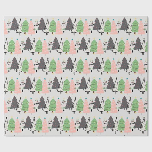 Trendy Abstract modern kerstboompatroon Cadeaupapier (Vlak)