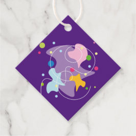 Trendy abstract motief in paarse en blauwe kleuren bedankjes labels