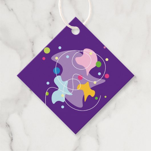 Trendy abstract motief in paarse en blauwe kleuren bedankjes labels (Voorkant)