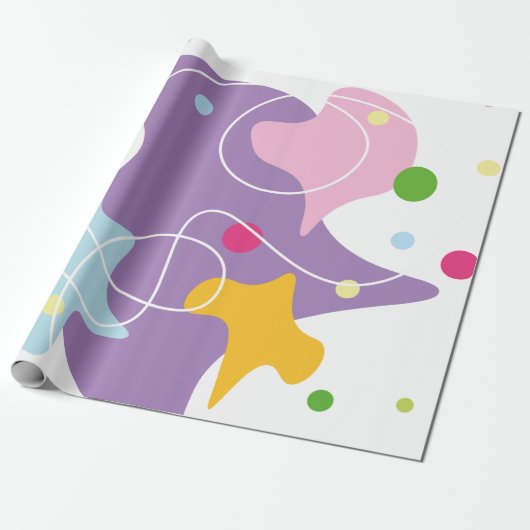 Trendy abstract motief in paarse en blauwe kleuren cadeaupapier (Uitgerold)
