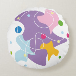 Trendy abstract motief in paarse en blauwe kleuren rond kussen