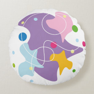 Trendy abstract motief in paarse en blauwe kleuren rond kussen