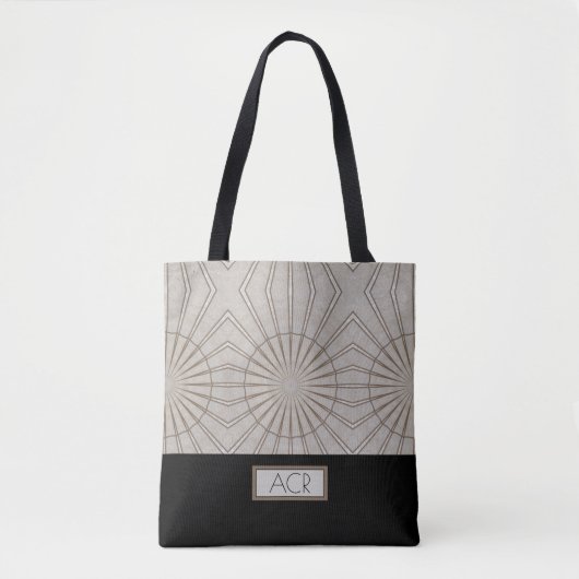 Trendy Abstract Pattern Monogram Brown Black Tote Bag (Voorkant)