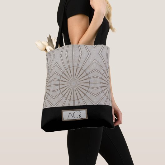 Trendy Abstract Pattern Monogram Brown Black Tote Bag (Dichtbij)