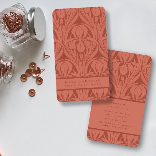 Trendy Abstract Retro  Bloemen Terracotta Visitekaartje