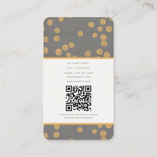 Trendy Abstract Retro Grijs Goud QR Code Visitekaartje (Achterkant)