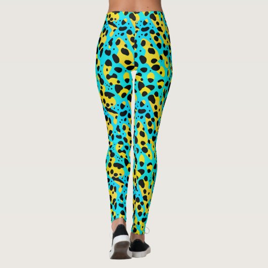 Trendy Abstract turquoise geel luipaard patroon Leggings (Achterkant)